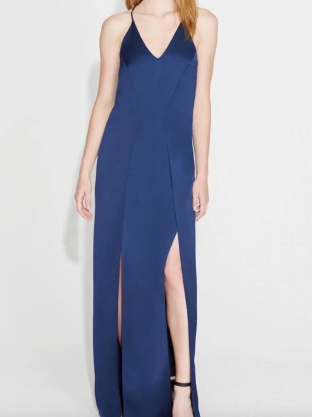 Halston Heritage V Neck Halter Gown
